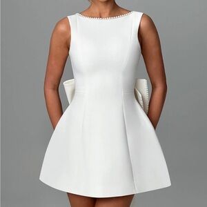 Chic White Backless Dress with Pearl Details